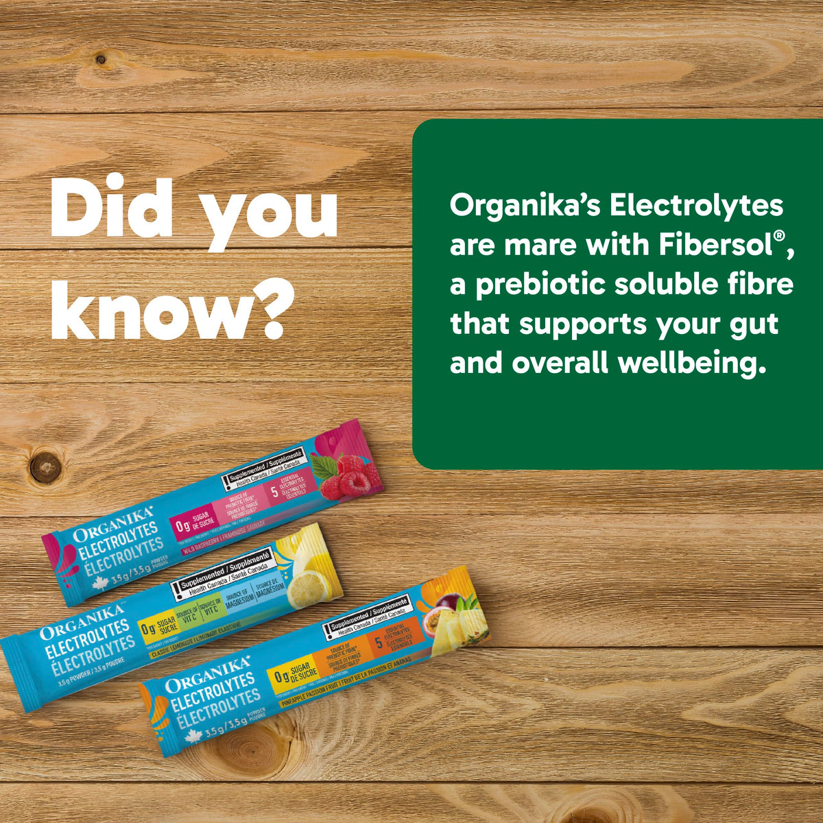 Organika Canadian-Made Electrolytes Powder with Vitamin C & Prebiotic Fibre - Sugar-Free Hydration Drink Mix Variety Pack - Lemonade, Raspberry & Pineapple Passionfruit - 21 Single-Serve Sachets x 3.5g 🍁 All In One Marketplace Canada