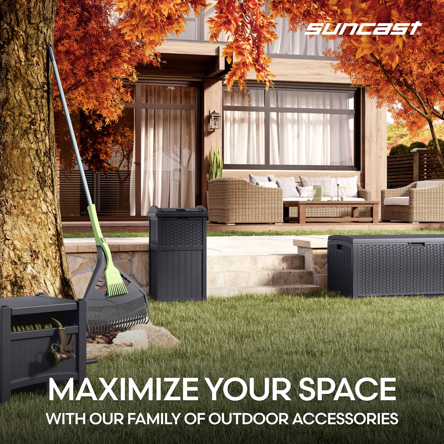 Suncast 33 Gallon Wicker-Style Hideaway Trash Can with Secure Latching Lid and Weather-Resistant Construction for Patio, Cyberspace Grey, Made in the USA 🍁 All In One Marketplace Canada