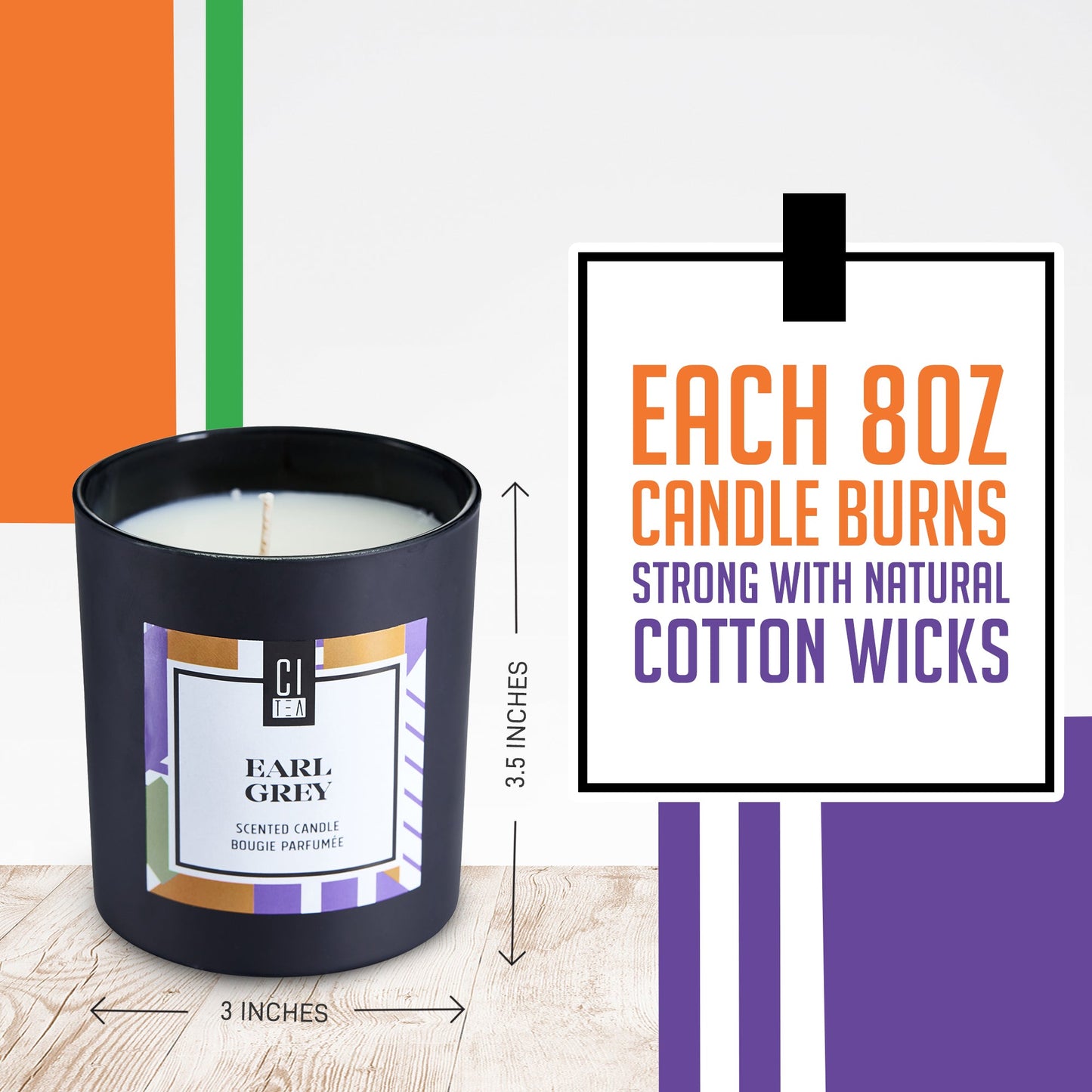 Earl Grey tea scent Soy Wax Candle - Bergamot & Rose - 8 oz