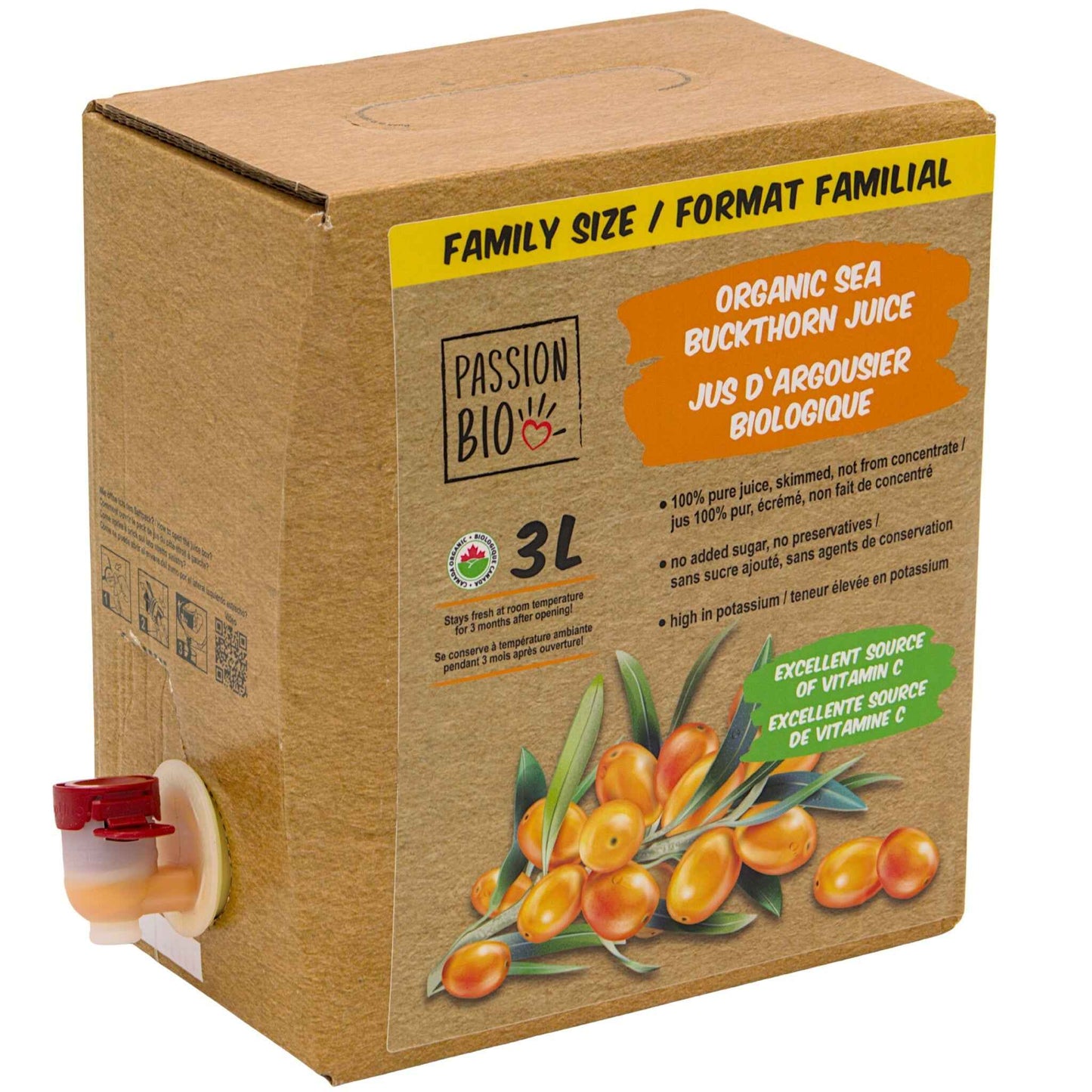 Organic Sea Buckthorn Juice Box 3 Litre (101.4 Fl Oz) — 100% Pure