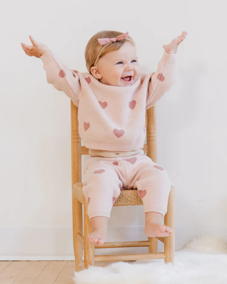 Heart Knit Sweater & Pant Set | Quincy Mae | Bubblegum