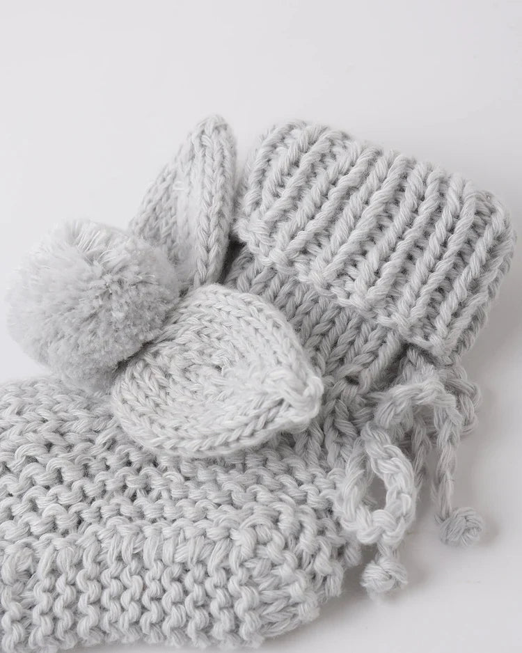 Bunny Knit Booties | Heathered Sky | Quincy Mae