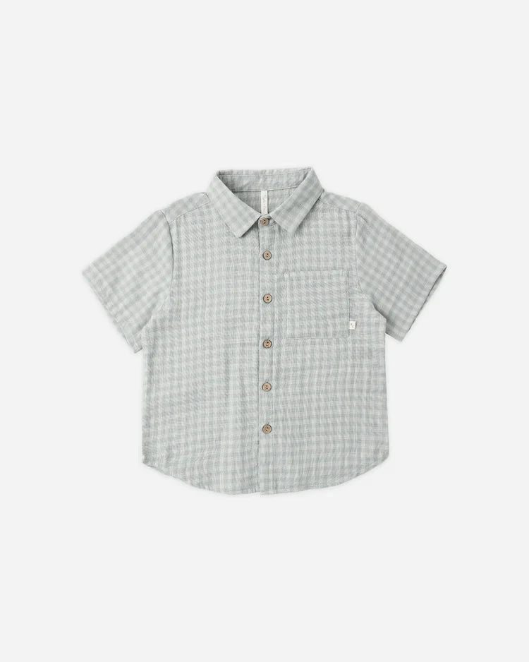 Collared Short Sleeve Shirt | Green Gingham | Rylee & Cru