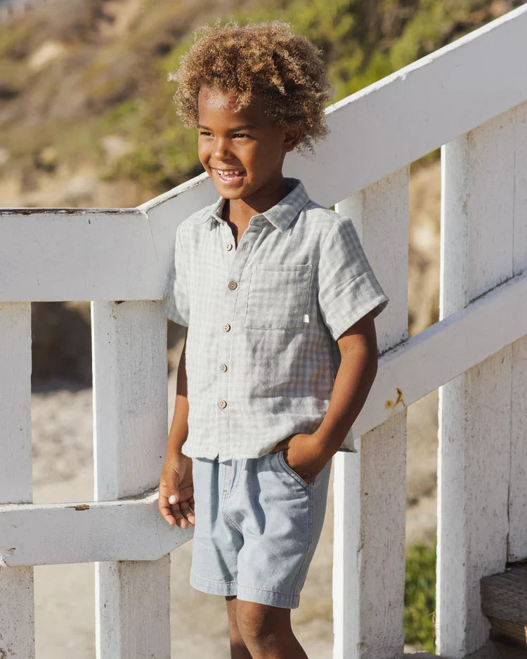 Collared Short Sleeve Shirt | Green Gingham | Rylee & Cru