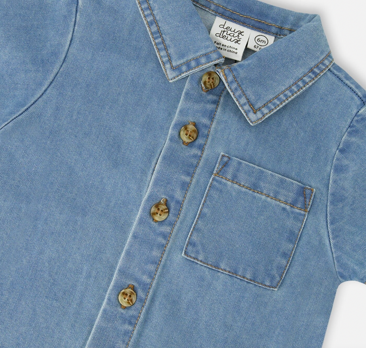 Short and Shirt Set | Light Blue Chambray | Deux Par Deux