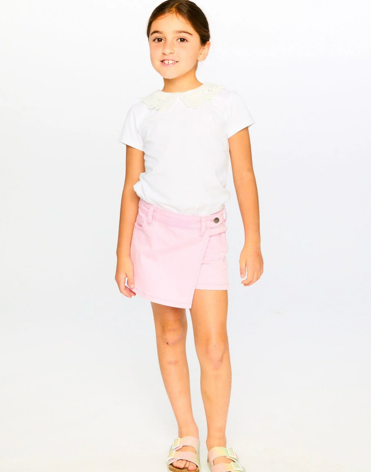 T-Shirt with Crochet Peter Pan Collar | White | Deux par Deux