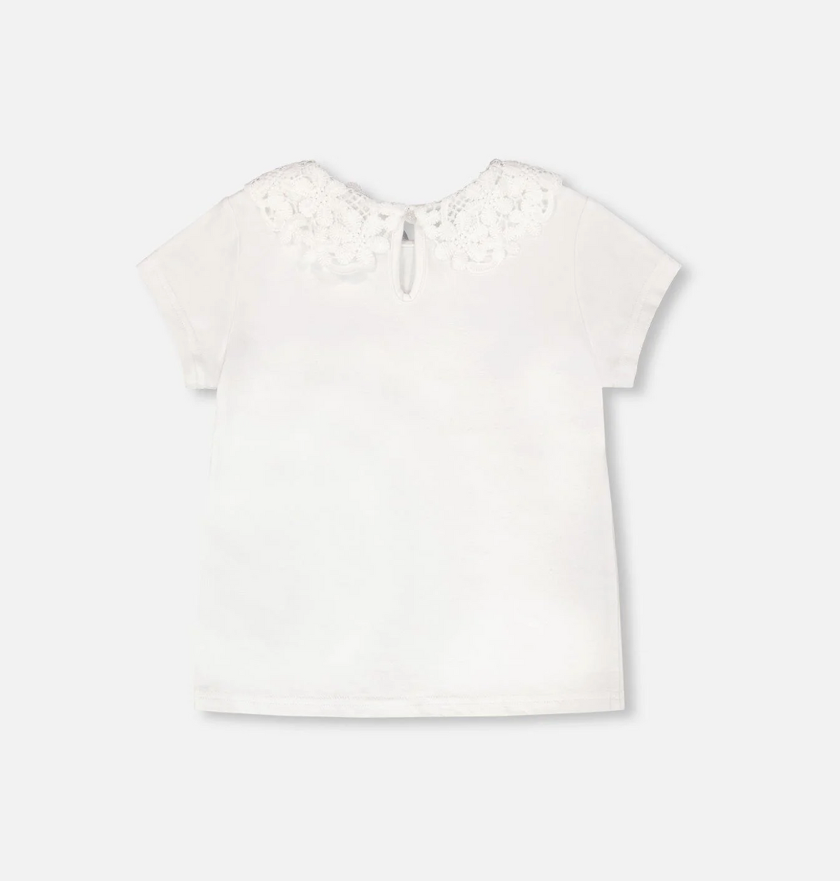 T-Shirt with Crochet Peter Pan Collar | White | Deux par Deux