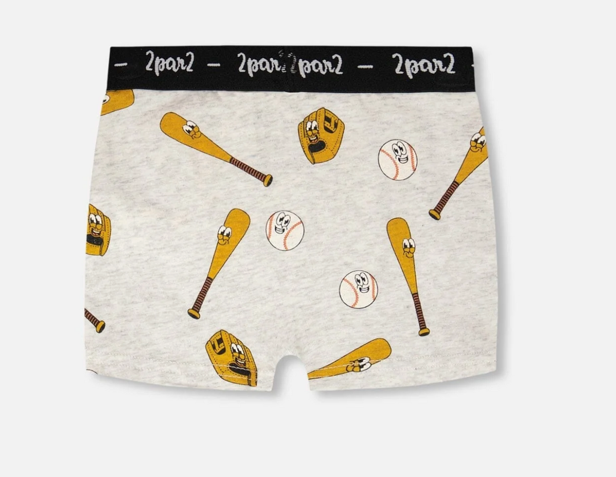 Organic Cotton Boxer | Grey Baseball Print | Deux Par Deux