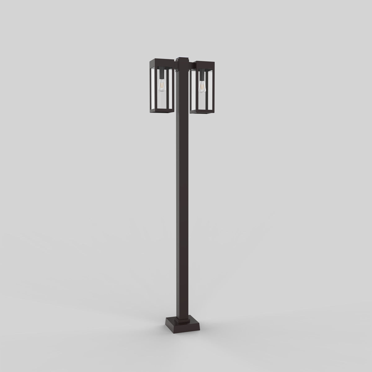 Poteau d’aluminium carré de 3’’ avec base soudée pour 2 têtes à 180°