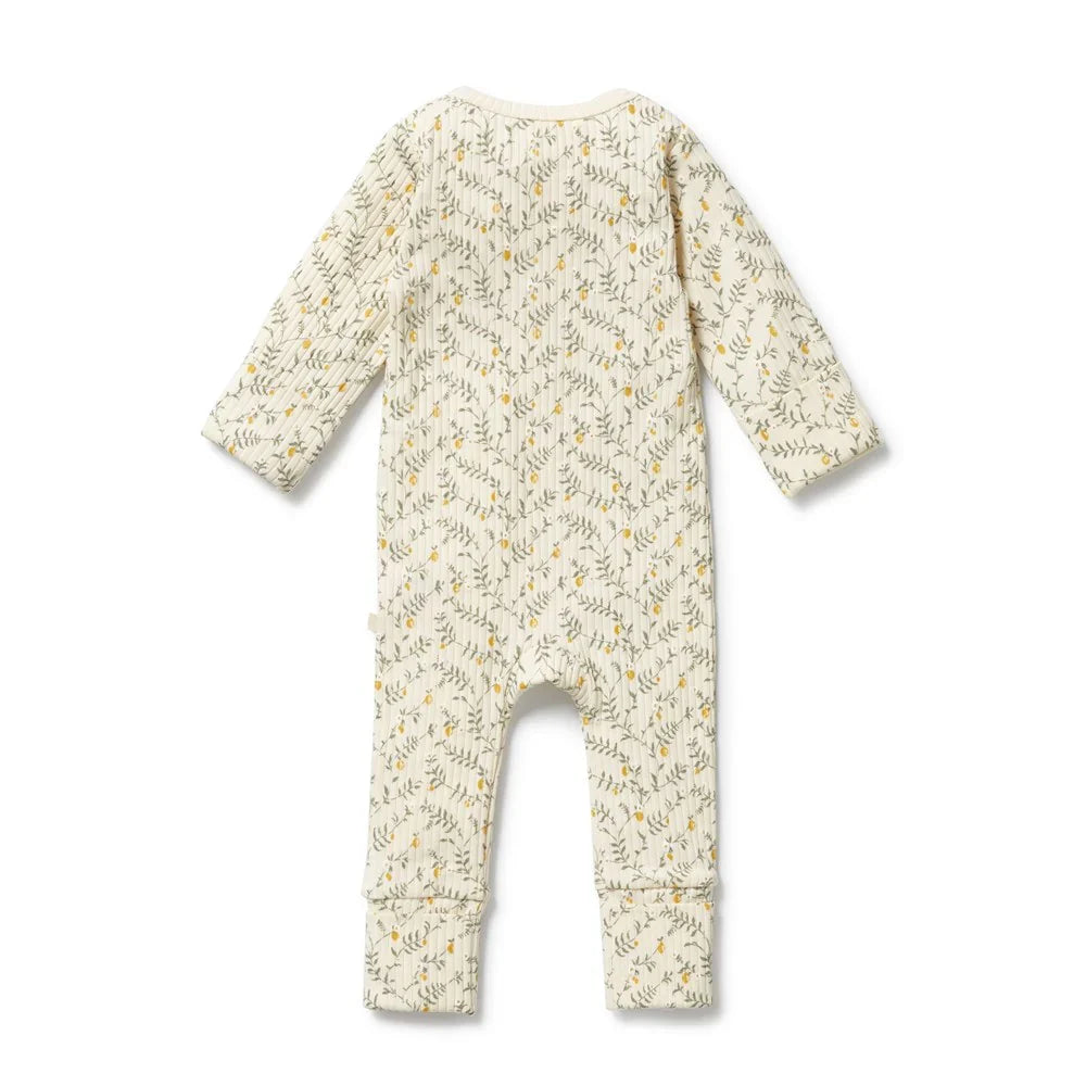 Lemon Leaf Organic Zipsuit with Feet | Wilson + Frenchy