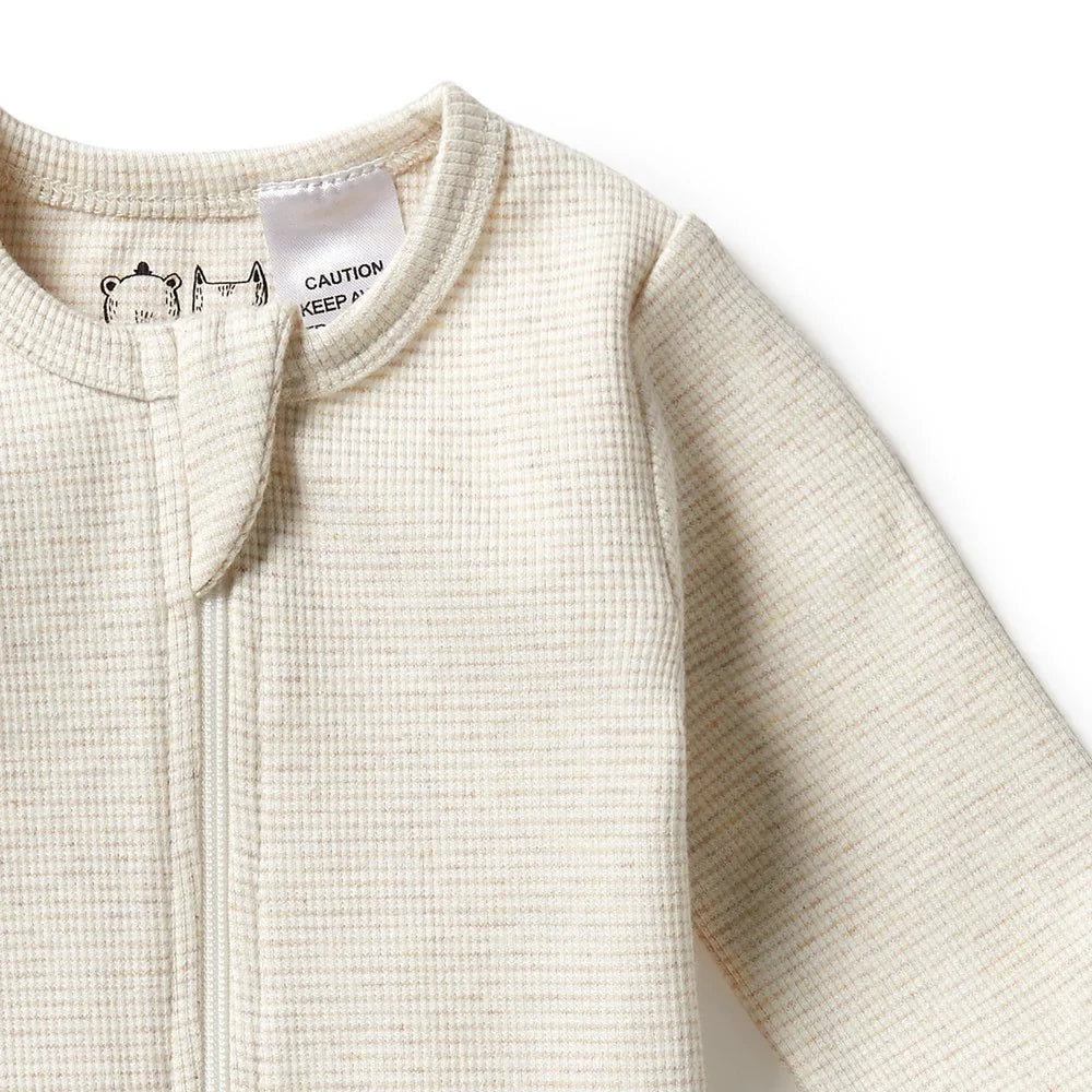 Organic Stripe Rib Zipsuit with Feet | Oatmeal | Wilson + Frenchy