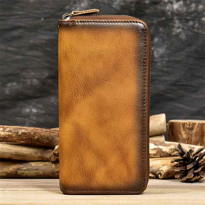 Men Genuine Leather Embossed Long Wallet Vintage Business Clutch