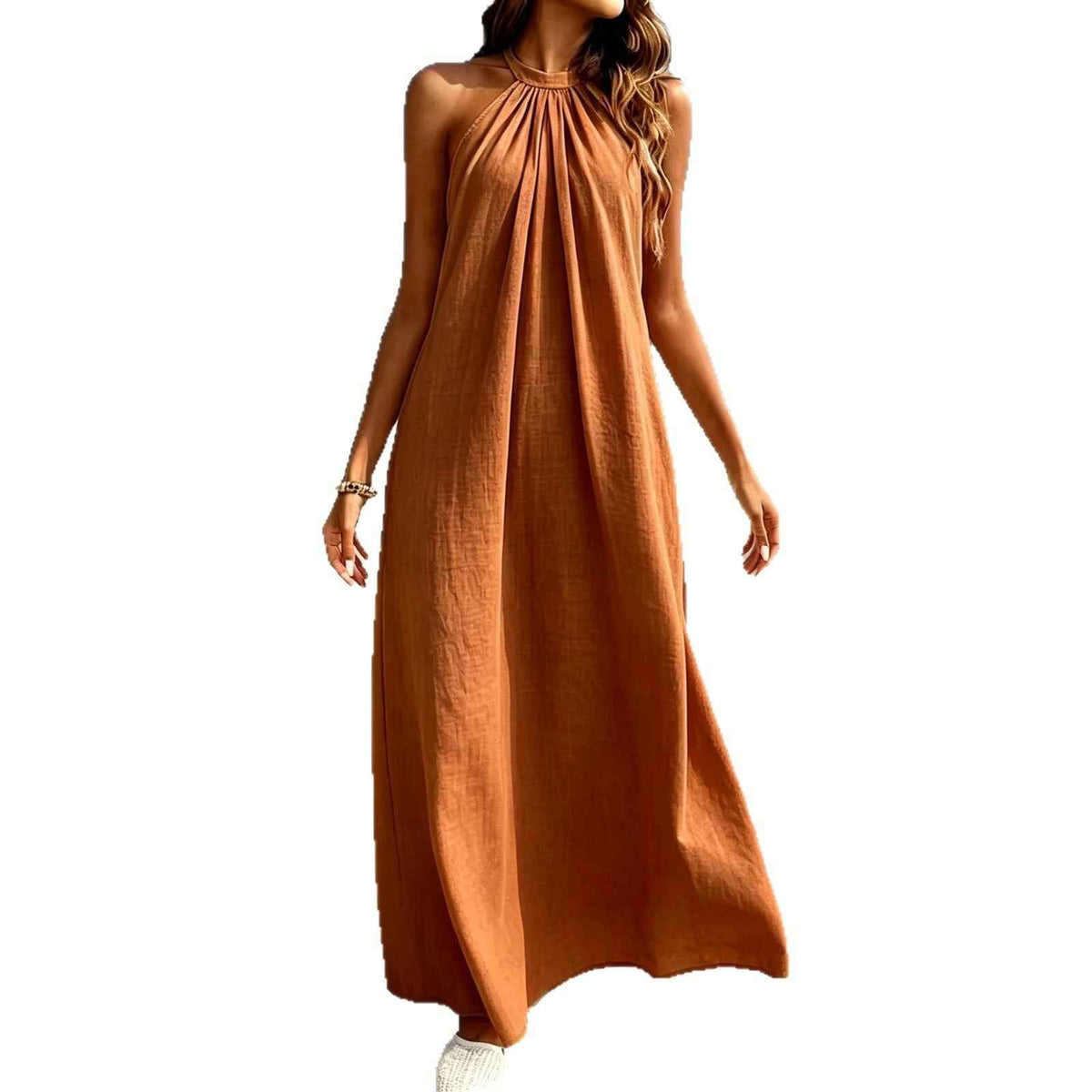 The Ladys Dress Is A Sexy Halter-neck Loose-fitting Style