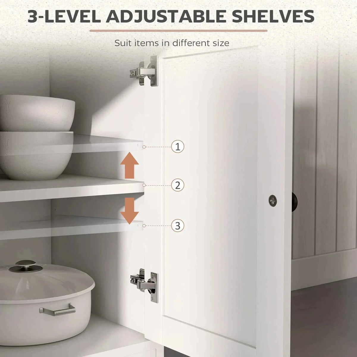 White Kitchen Sideboard Cabinet – 2 Drawers, 4 Barn Doors & Adjustable Shelves (United States & Canada Delivery Only)