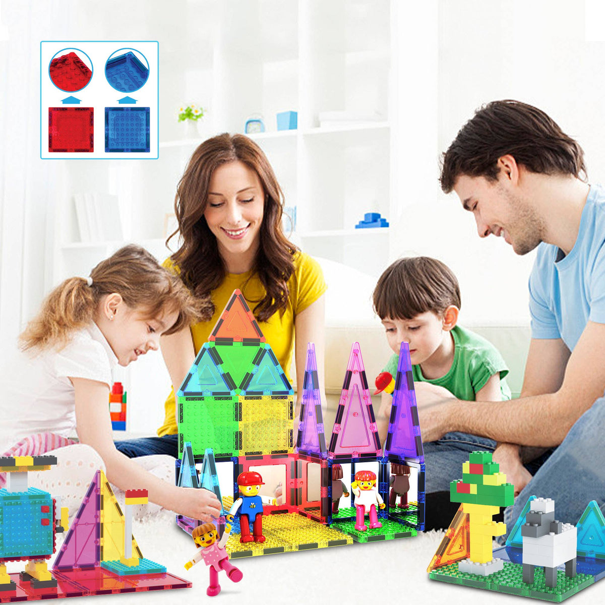 PicassoTiles - PicassoTiles 63pc Brick & Magnetic Tile Building Set - Ages 3+