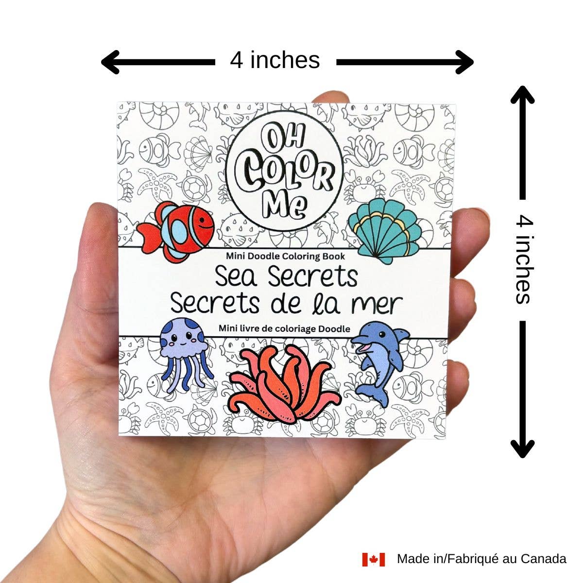 Oh Color Me - Mini Coloring Book Sea Secrets, 4"x4", Small Gifts - Canadian Brand - Ages 3+