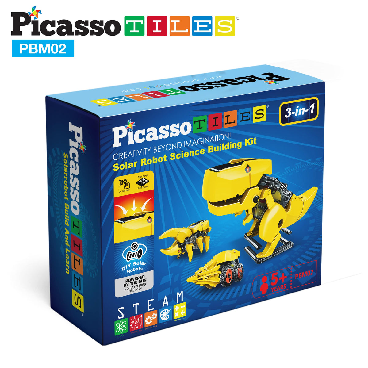 PicassoTiles - PicassoTiles 3-in-1 Solar Powered Dinosaur Robot Kit - Ages 5+