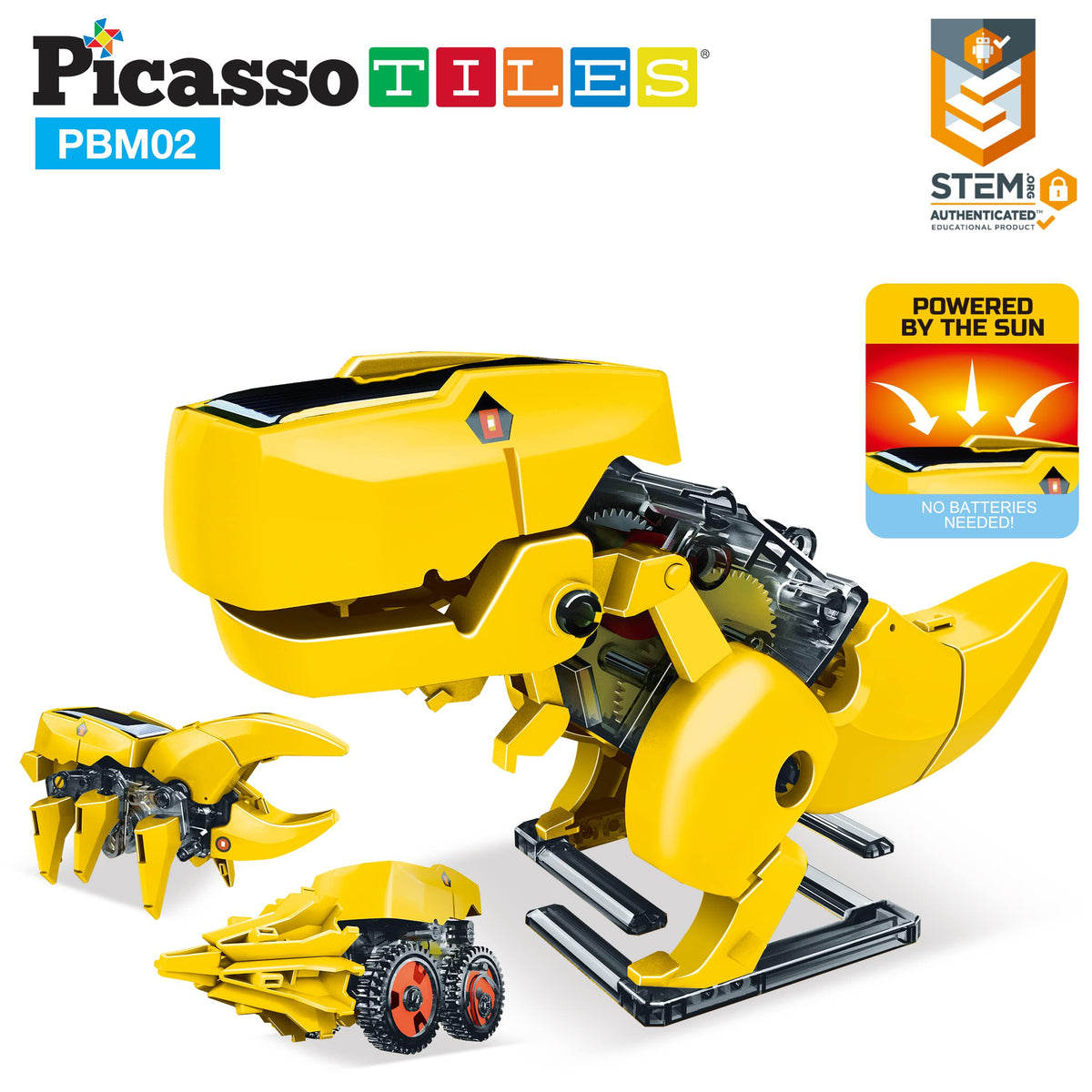 PicassoTiles - PicassoTiles 3-in-1 Solar Powered Dinosaur Robot Kit - Ages 5+