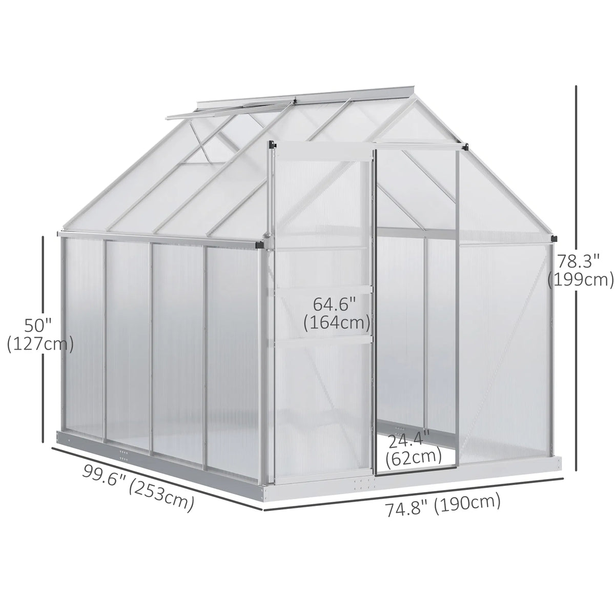 6' × 8' × 6.5' Walk-In Polycarbonate Greenhouse – Sliding Door, Base & Adjustable Roof Vent ( United States & Canada Delivery Only)