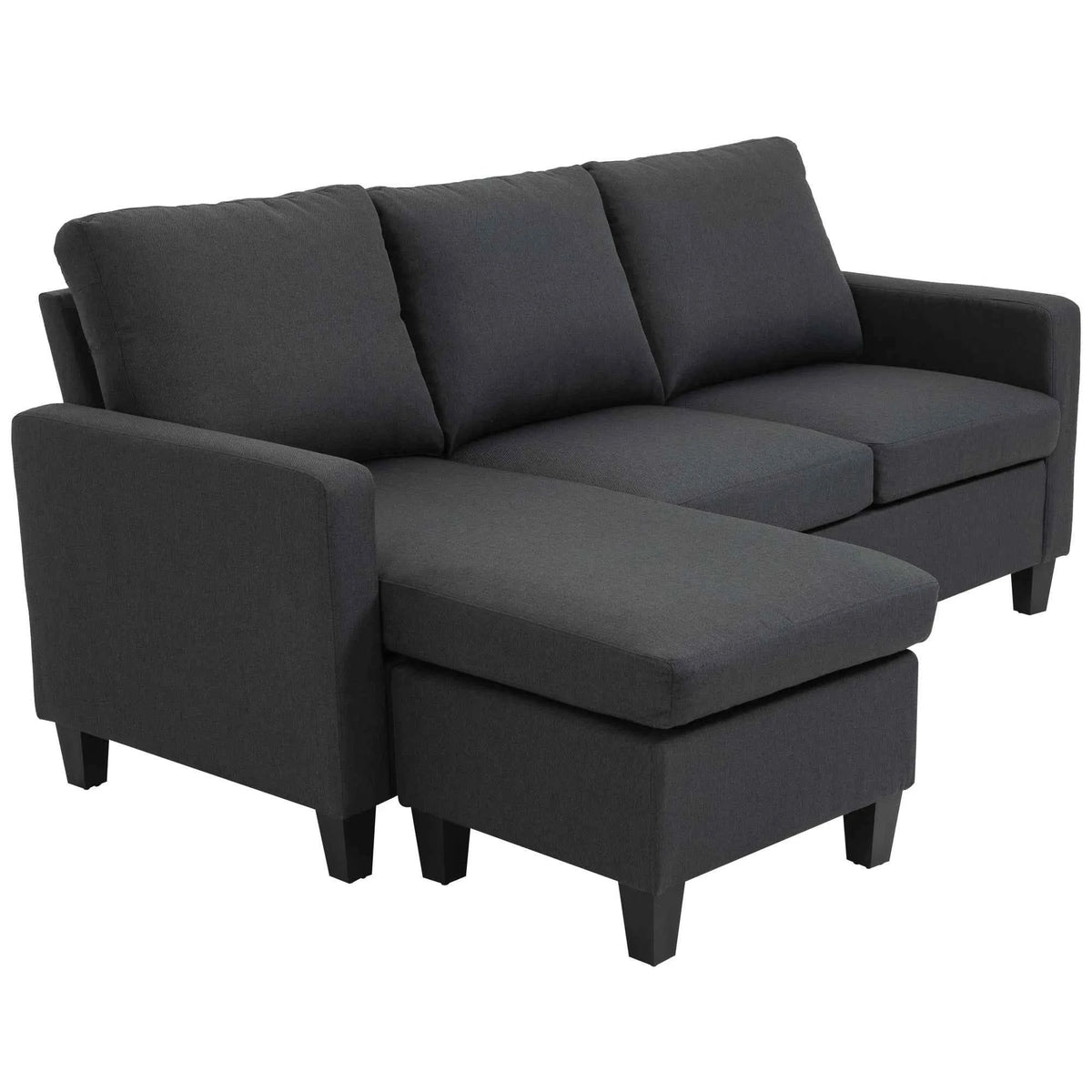 Dark Grey L-Shape Sectional Sofa with Ottoman – Modern Corner Couch for Living Room (United States & Canada Delivery Only)