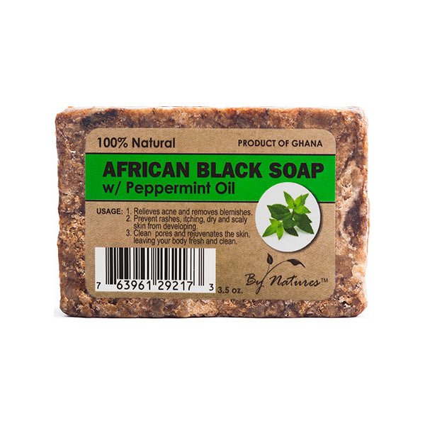 BY NATURES 100% NATURAL AFRICAN BLACK SOAP WITH PEPPERMINT OIL 3.5OZ