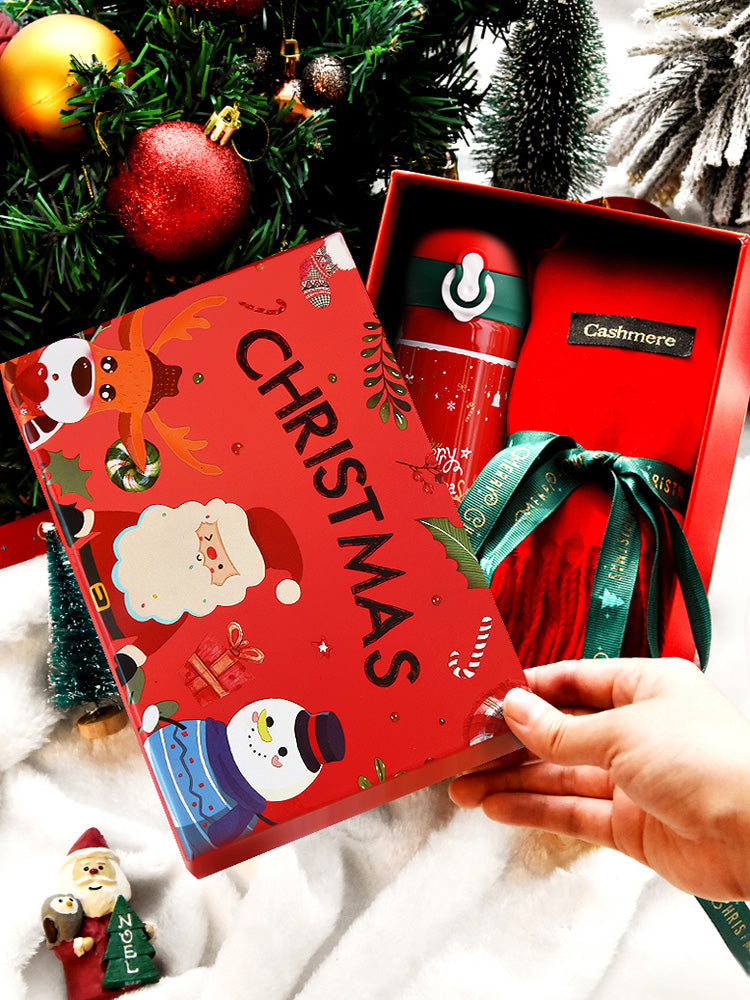 Christmas Thermos Cup Gift Box Set, 304 Stainless Steel Merry Christmas Cup, Gift Set with Scarf, Gift Bag & Greeting Card