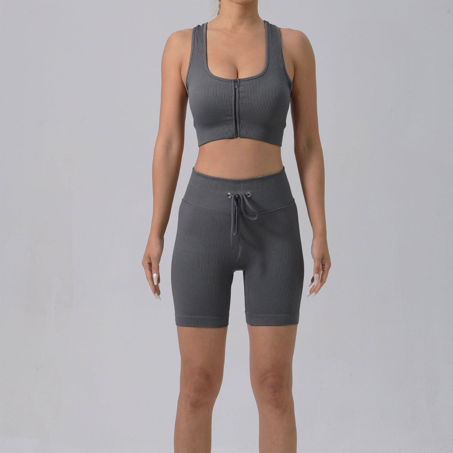 Running Training Padded Bra & Yoga Outfit Set – Quick-Dry Ribbed Activewear for Women