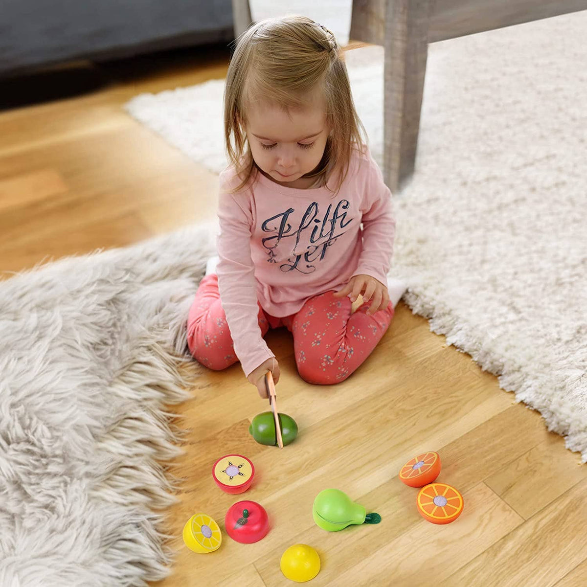 Fun Little Toys - 11 Pcs Wooden Pretend-Play Fruit Cutting Set - Ages 3+
