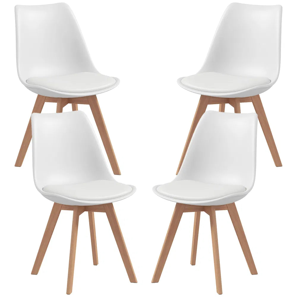 Set of 4 Modern Dining Chairs – Rubber Wood Kitchen Chairs with PU Leather Cushions (United States & Canada Delivery Only)