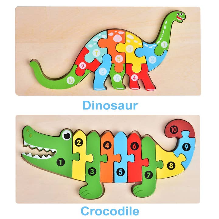 Fun Little Toys - 4-Pack Wooden Puzzles for Toddlers - Ages 2–4