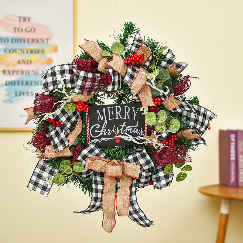 Christmas Buffalo Plaid Wreath Door Decoration