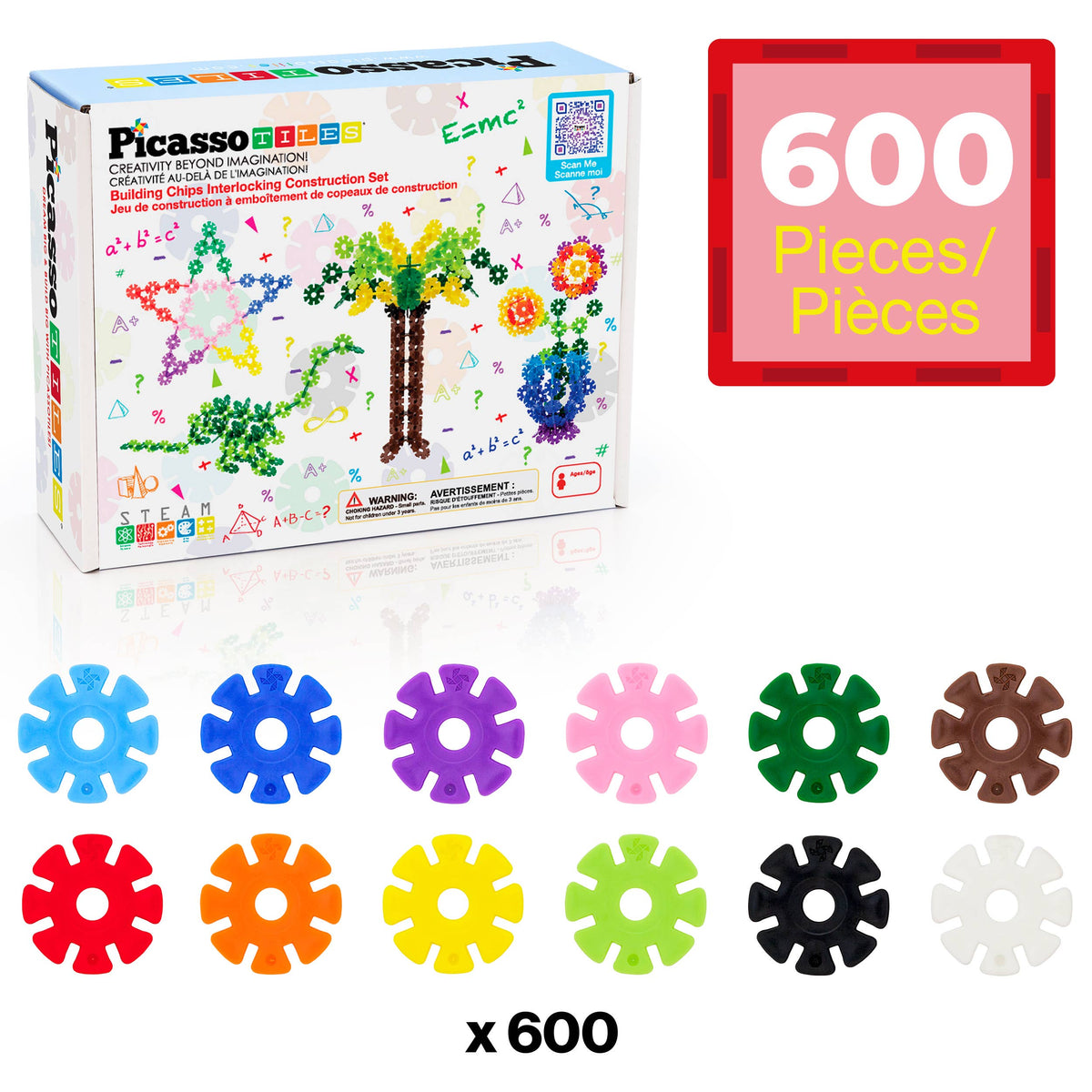 PicassoTiles - PicassoTiles 600pc Building Interlocking Chips - Ages 3+