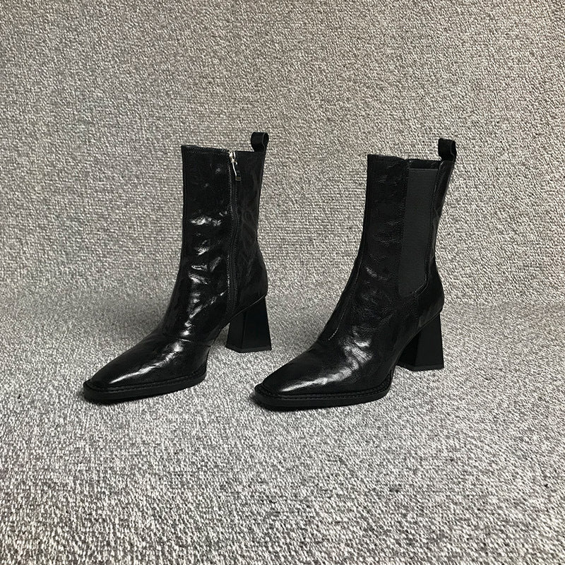 Women's Square Toe Chunky Heel Ankle Boots – European Style PU Fashion Boots