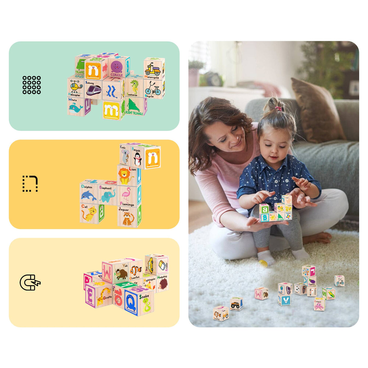PicassoTiles 36pc 1" Magnetic Cubes Set - Ages 3+