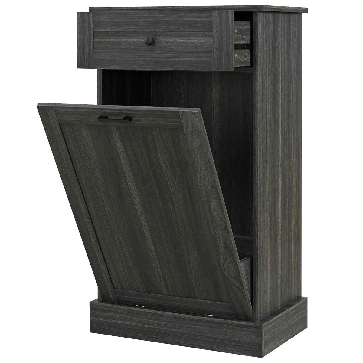Charcoal Grey Tilt-Out Trash Bin Cabinet – Freestanding Kitchen Recycling Cabinet with Drawer (United States & Canada Delivery Only)