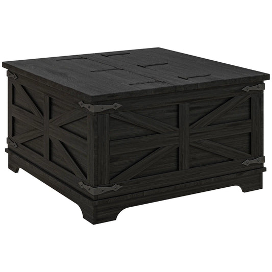 Black Farmhouse Square Coffee Table with Flip-Top Storage (United States Delivery Only)