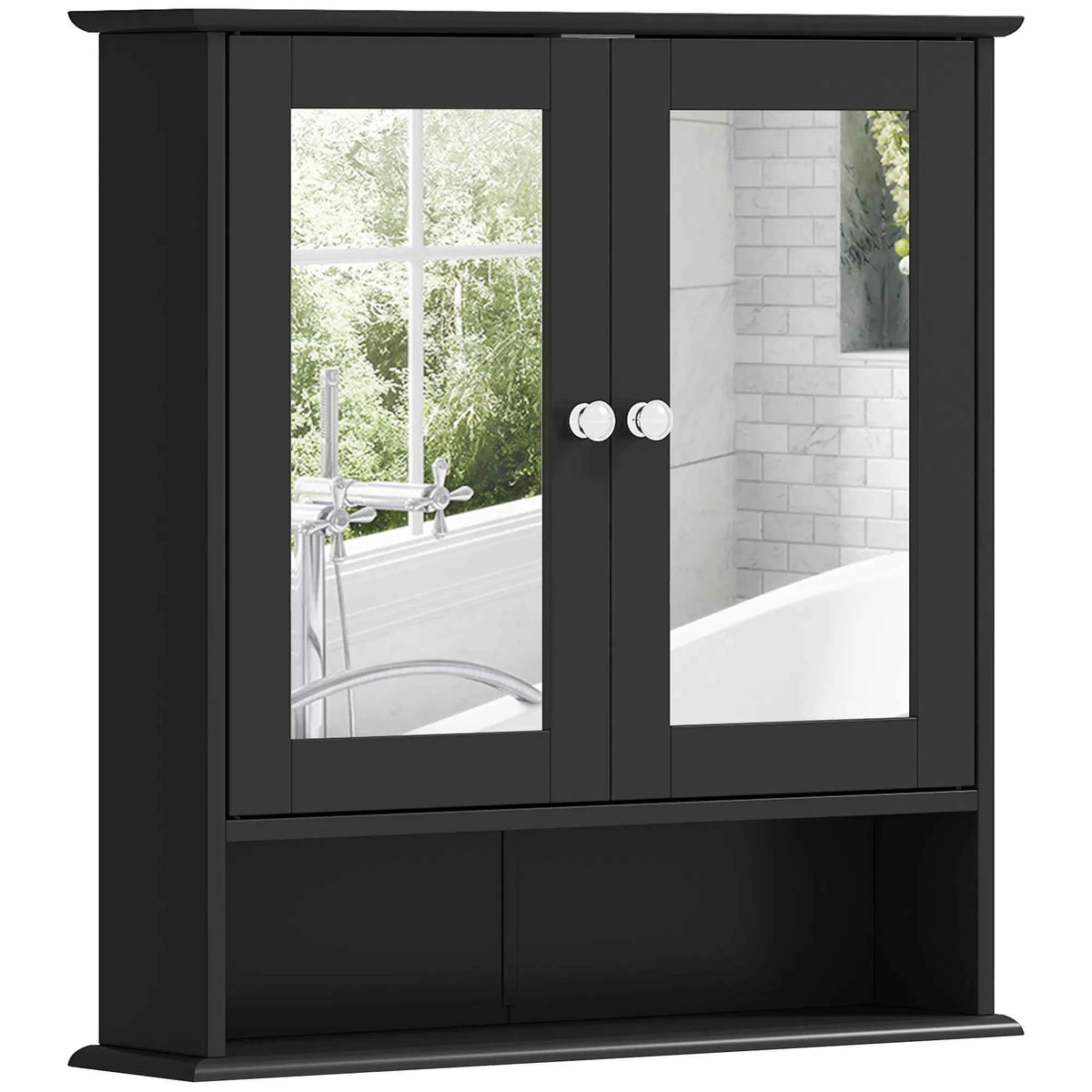 Black Bathroom Medicine Cabinet with Mirror – Wall-Mounted Double-Door Storage Cabinet (United States & Canada Delivery Only)