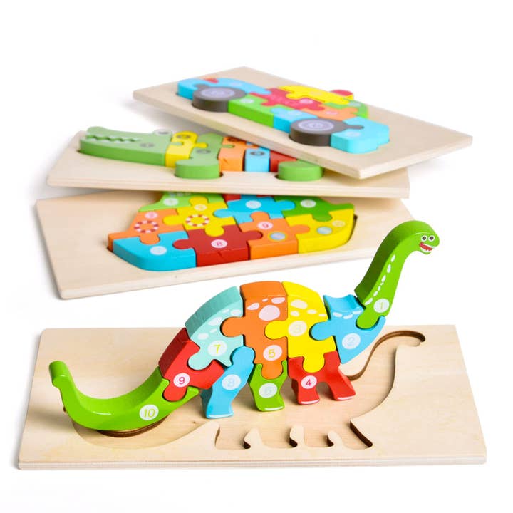 Fun Little Toys - 4-Pack Wooden Puzzles for Toddlers - Ages 2–4
