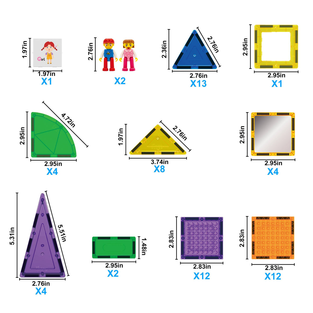 PicassoTiles - PicassoTiles 63pc Brick & Magnetic Tile Building Set - Ages 3+