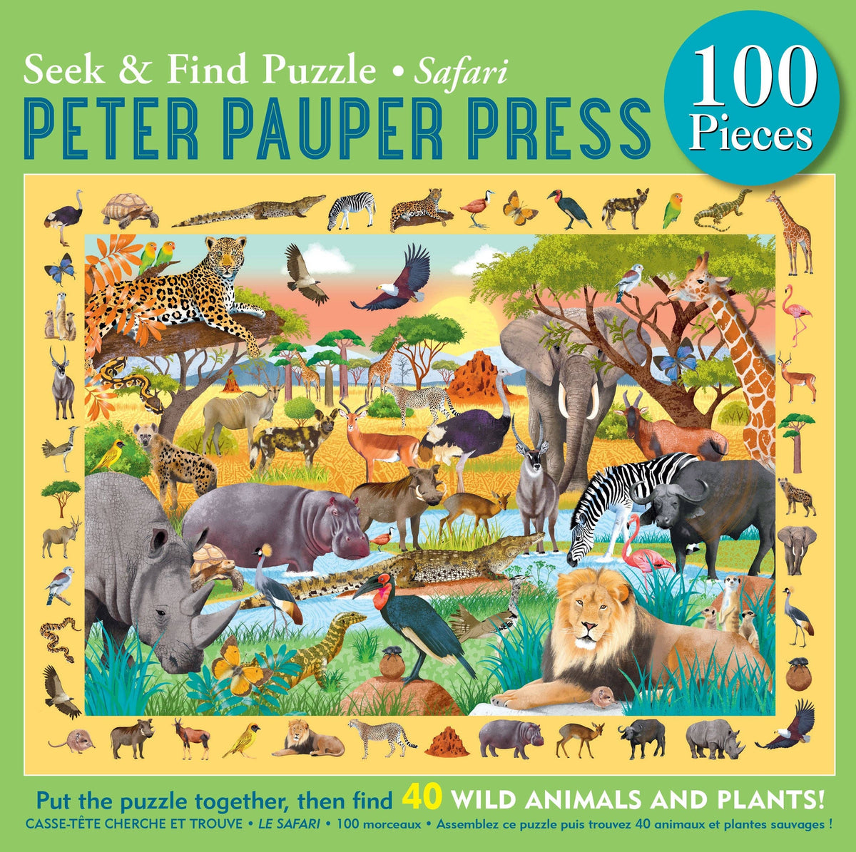 Peter Pauper Press - Safari Seek & Find 100-Piece Jigsaw Puzzle - Ages 5+