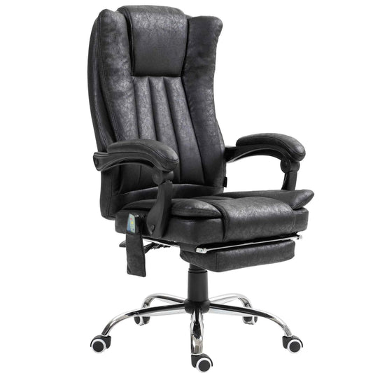 Black 6-Point Vibration Massage Office Chair – Microfiber Recliner with Retractable Footrest (United States & Canada Delivery Only)