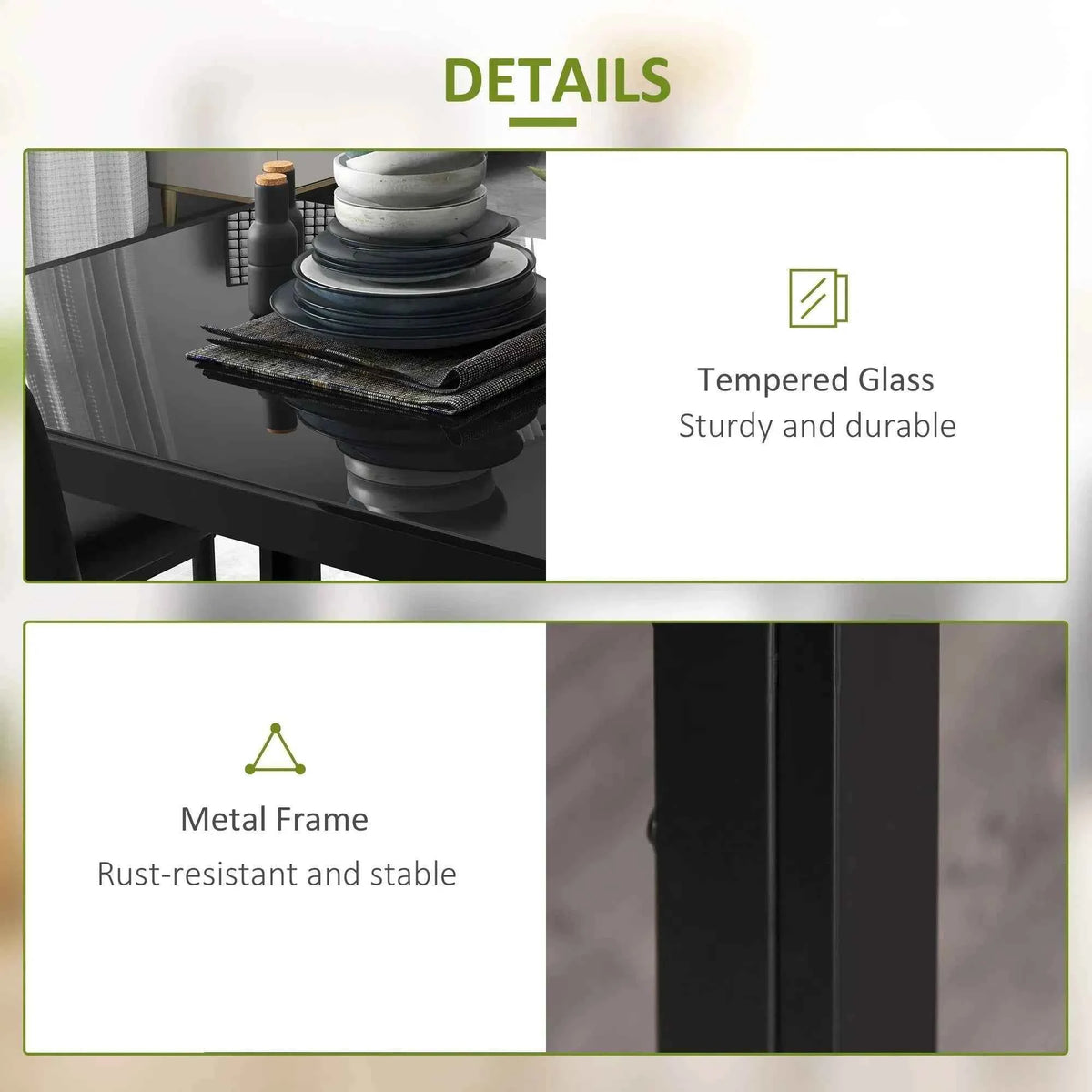 5-Piece Black Glass Dining Table Set – Rectangular Kitchen Table with 4 Faux Leather Chairs (United States & Canada Delivery Only)
