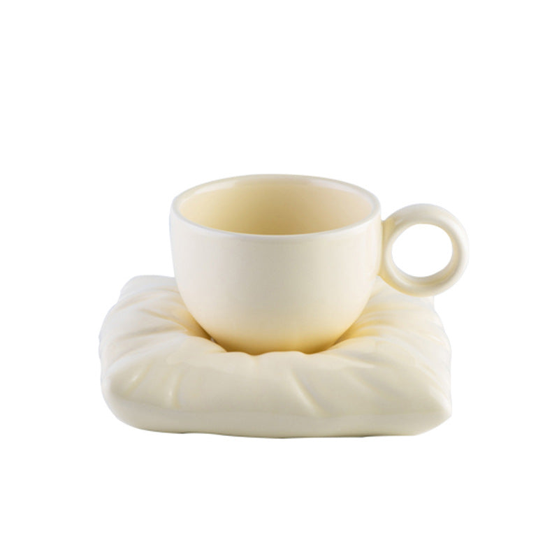 Nordic Ceramic Cup with Pillow Saucer Coaster, Creative Couple Coffee Tea Cup & Saucer Gift Set, 7 Colors