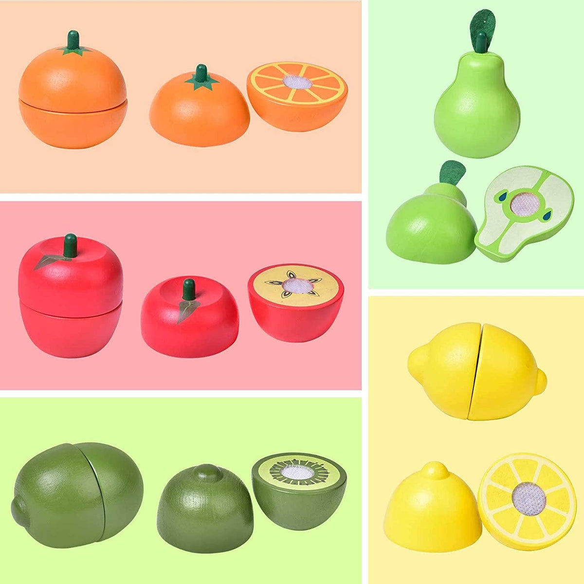 Fun Little Toys - 11 Pcs Wooden Pretend-Play Fruit Cutting Set - Ages 3+