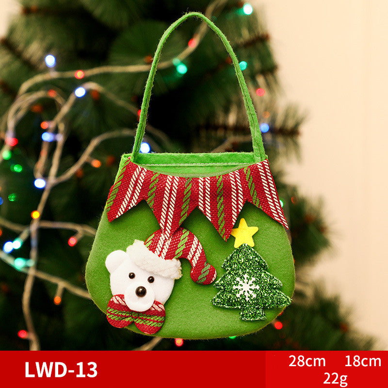 Brushed Christmas Gift Bags with 3D Santa Snowman Reindeer Bear, Red Drawstring Candy Bags, Felt Holiday Gift Bags