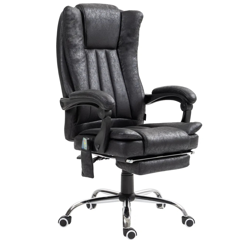 Black 6-Point Vibration Massage Office Chair – Microfiber Recliner with Retractable Footrest (United States & Canada Delivery Only)