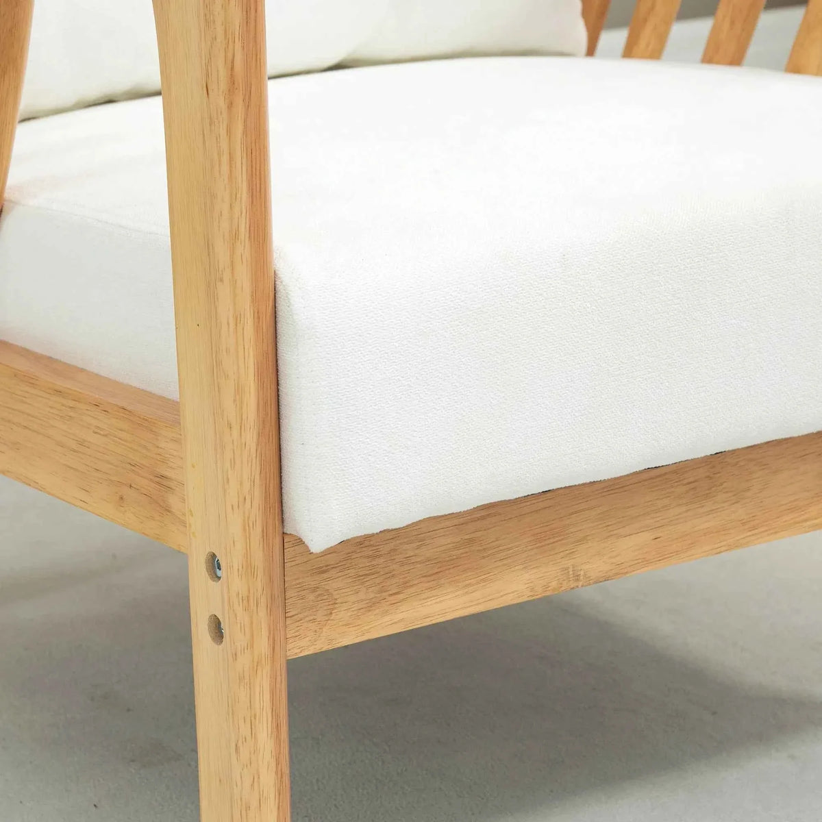 White Upholstered Armchair – Comfortable Lounge Chair with Rubber Wood Frame & Throw Pillows (United States & Canada Delivery Only)
