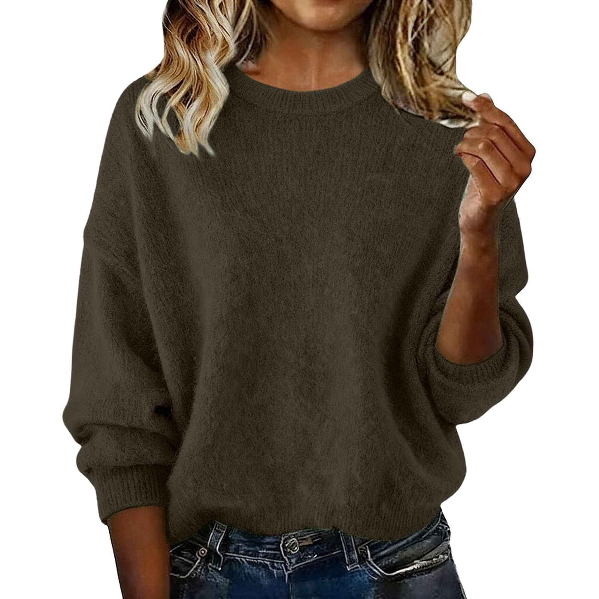 Women’s New Arrival Solid Color Crew Neck Sweater – Loose Casual Autumn Knitwear