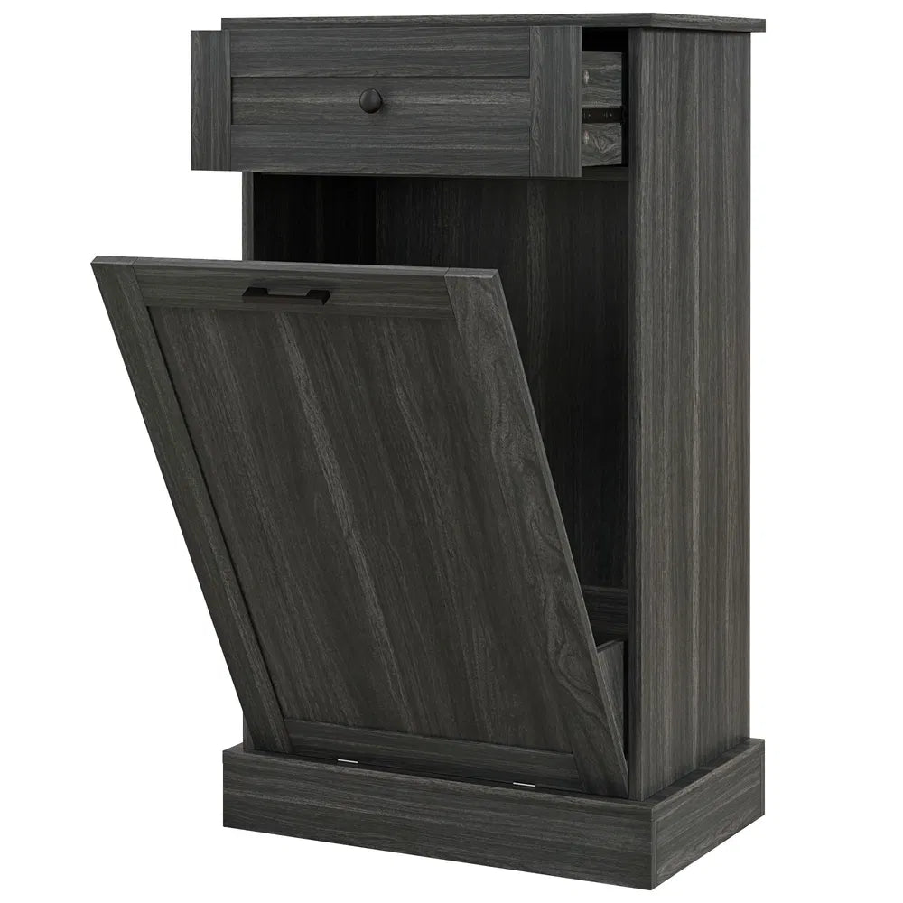 Charcoal Grey Tilt-Out Trash Bin Cabinet – Freestanding Kitchen Recycling Cabinet with Drawer (United States & Canada Delivery Only)