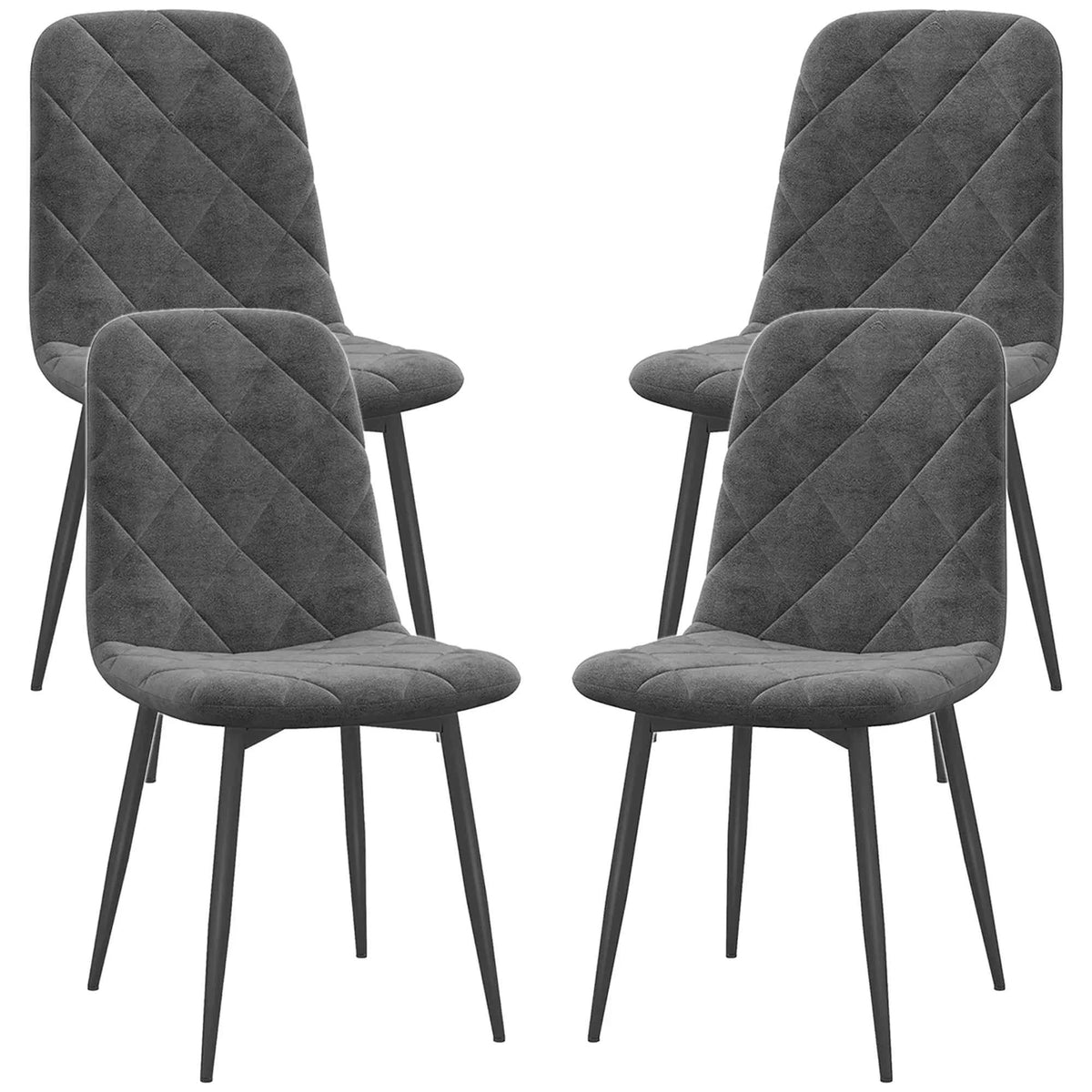 Set of 4 Grey Upholstered Dining Chairs – Modern Kitchen & Dining Room Chairs with Steel Legs (United States & Canada Delivery Only)